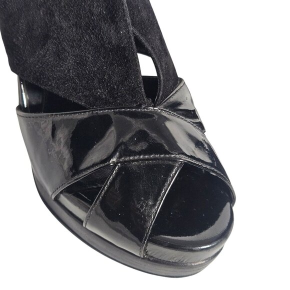 Fendi Women Peep Toe Slingback Heels Black 38.5 Patent Suede Power Glam Flawed - Picture 9 of 15